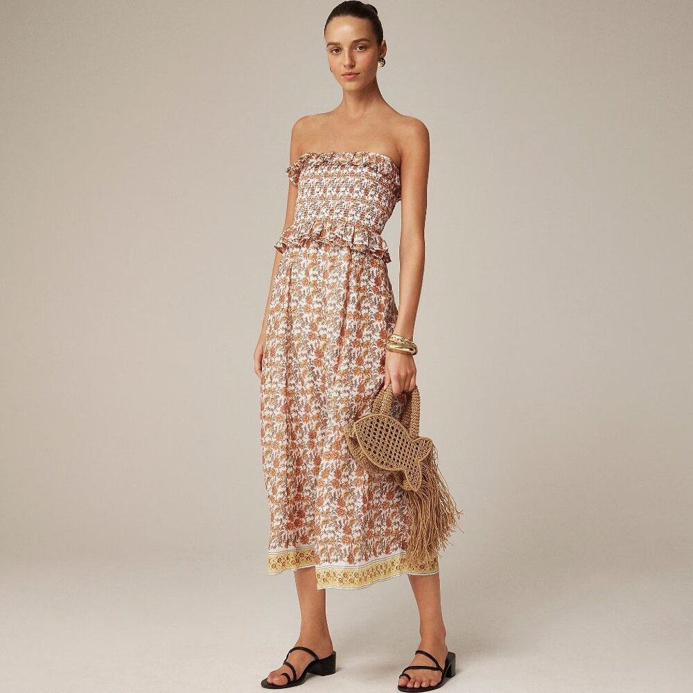 J. Crew Ravenna Dress in Sunset Rose Block-Print Ramie (Flaw)